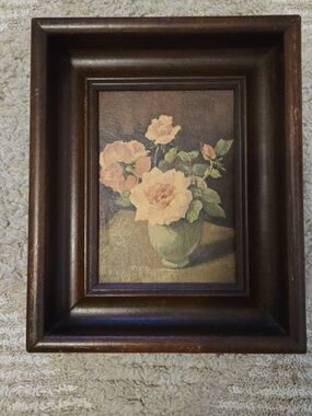 Framed Floral Still Life Print with Pink Roses